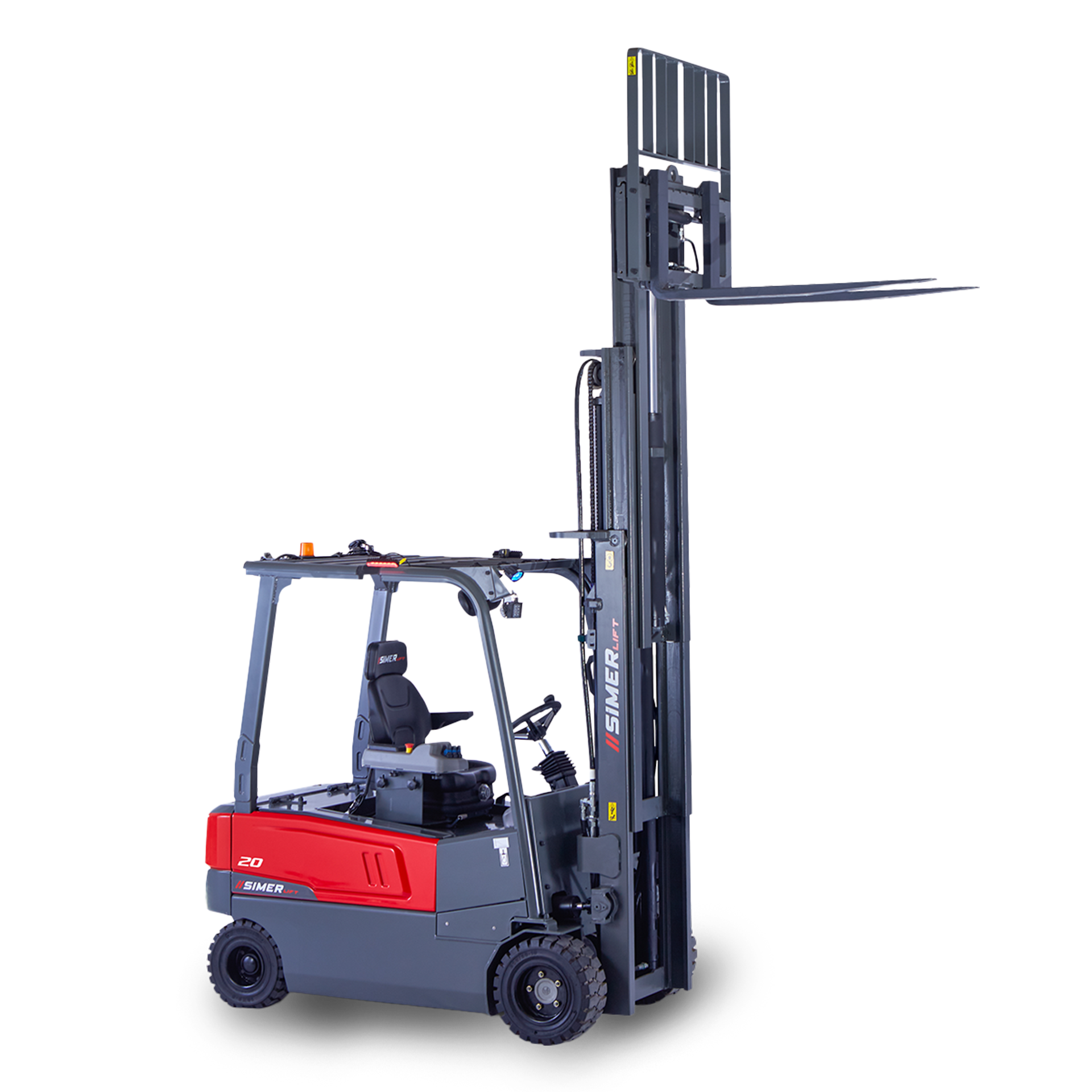 SimerLift 20T-4W forklift, 2000 kg taşıma kapasitesine sahip, AC elektrik motorlu ve dar alanlarda mükemmel manevra kabiliyeti sunan bir modeldir.